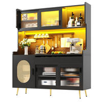 BUFFET Küchenschrank LED App Steuerung Lochplatte MDF Anti Kipp Metallgriffe 145/39/171 cm Retro - Goldfarben/Schwarz, Glas/Holzwerkstoff (145/171/39cm) - EVRYAE