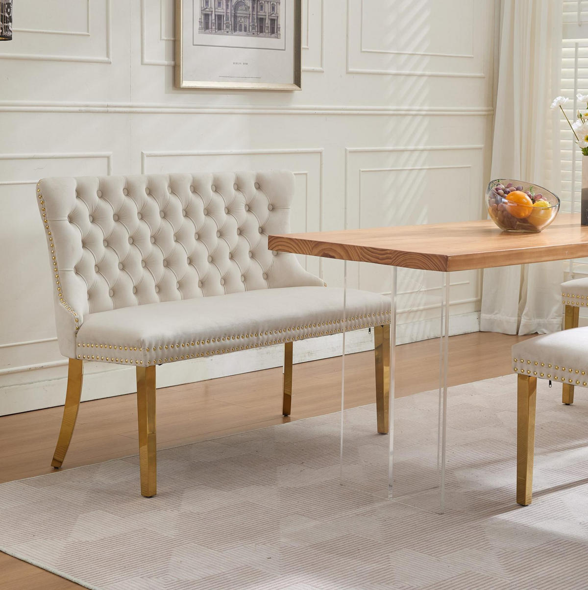SITZBANK 2-Sitzer Samt Beige mit goldfarbenen Edelstahlbeinen - Beige, Metall (116/89.5/58.1cm) - Meubliv
