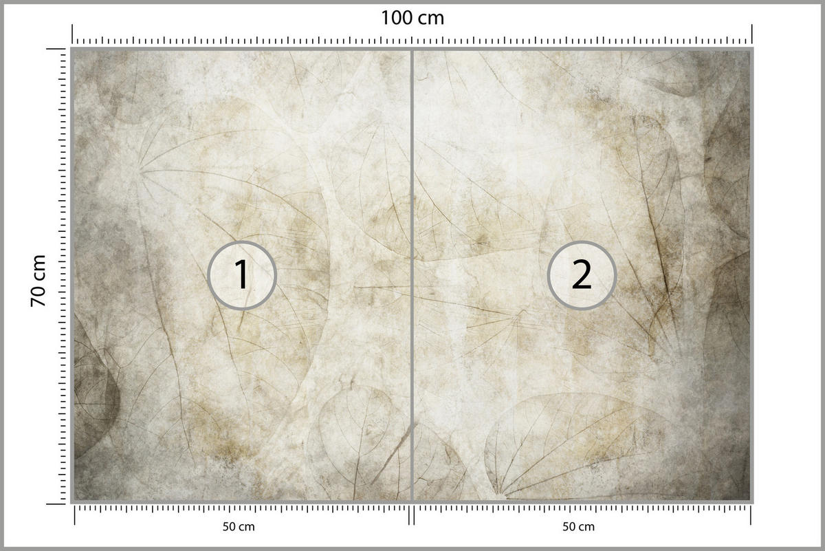 FOTOTAPETE für Badezimmer Blätter Beton Abstraktion Retro 100x70 - Beige/Grau, Papier (100/70cm) - Muralo