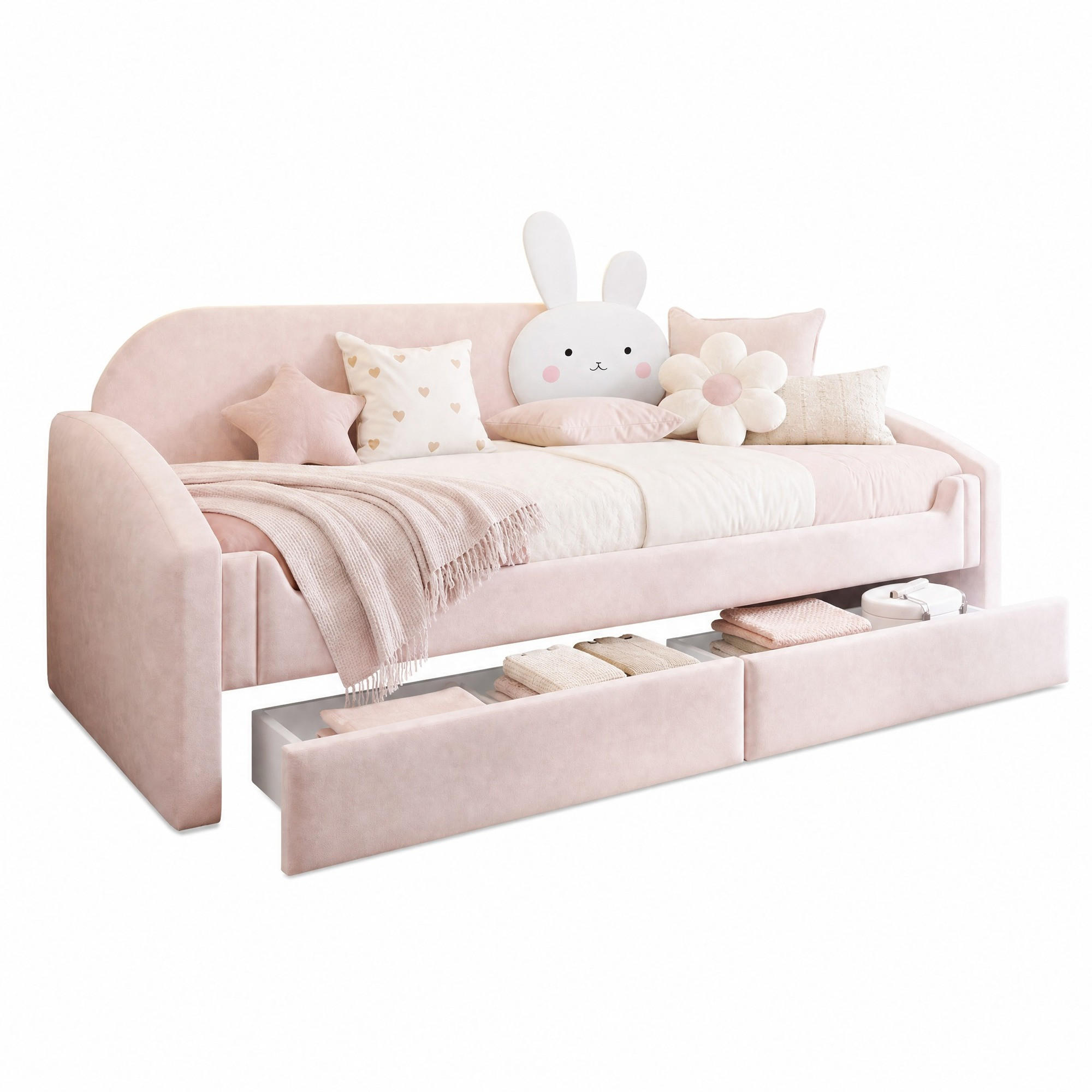 POLSTERBETT 90/200 cm aus Samt mit LED-Beleuchtung, Rosa - Pink, Textil (90/200cm) - OKMYHOME