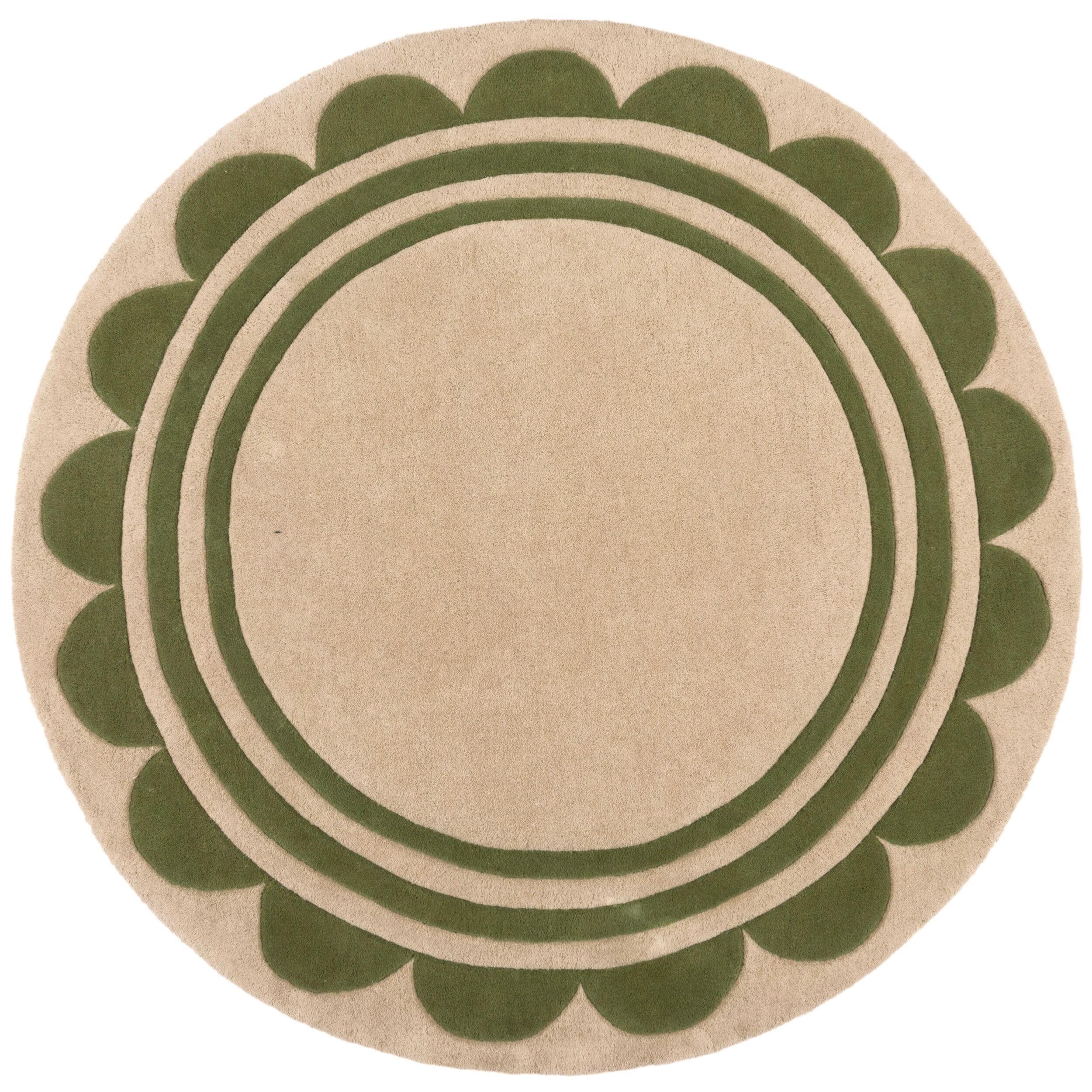 WOLLTEPPICH Grafisches Muster, Rahmen, Wohnzimmer schmutzabweisend Grün-Beige Rund 120x120 - Grün, Textil (120/120cm) - KADIMA DESIGN