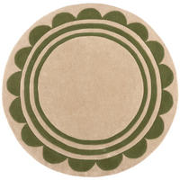 WOLLTEPPICH Grafisches Muster, Rahmen, Wohnzimmer schmutzabweisend Grün-Beige Rund 120x120 - Grün, Textil (120/120cm) - KADIMA DESIGN