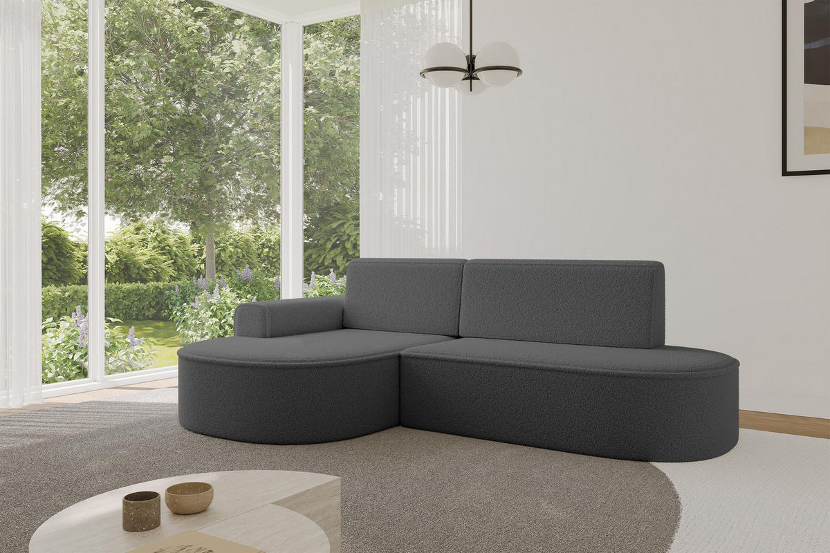 ECKSOFA mit Schlaffunktion und Bettkasten Ottomane Links MARI-L1-S - 283x167x85 cm Grau Bouclé - Schwarz/Grau, Holzwerkstoff/Kunststoff (283/167cm) - ALTDECOR