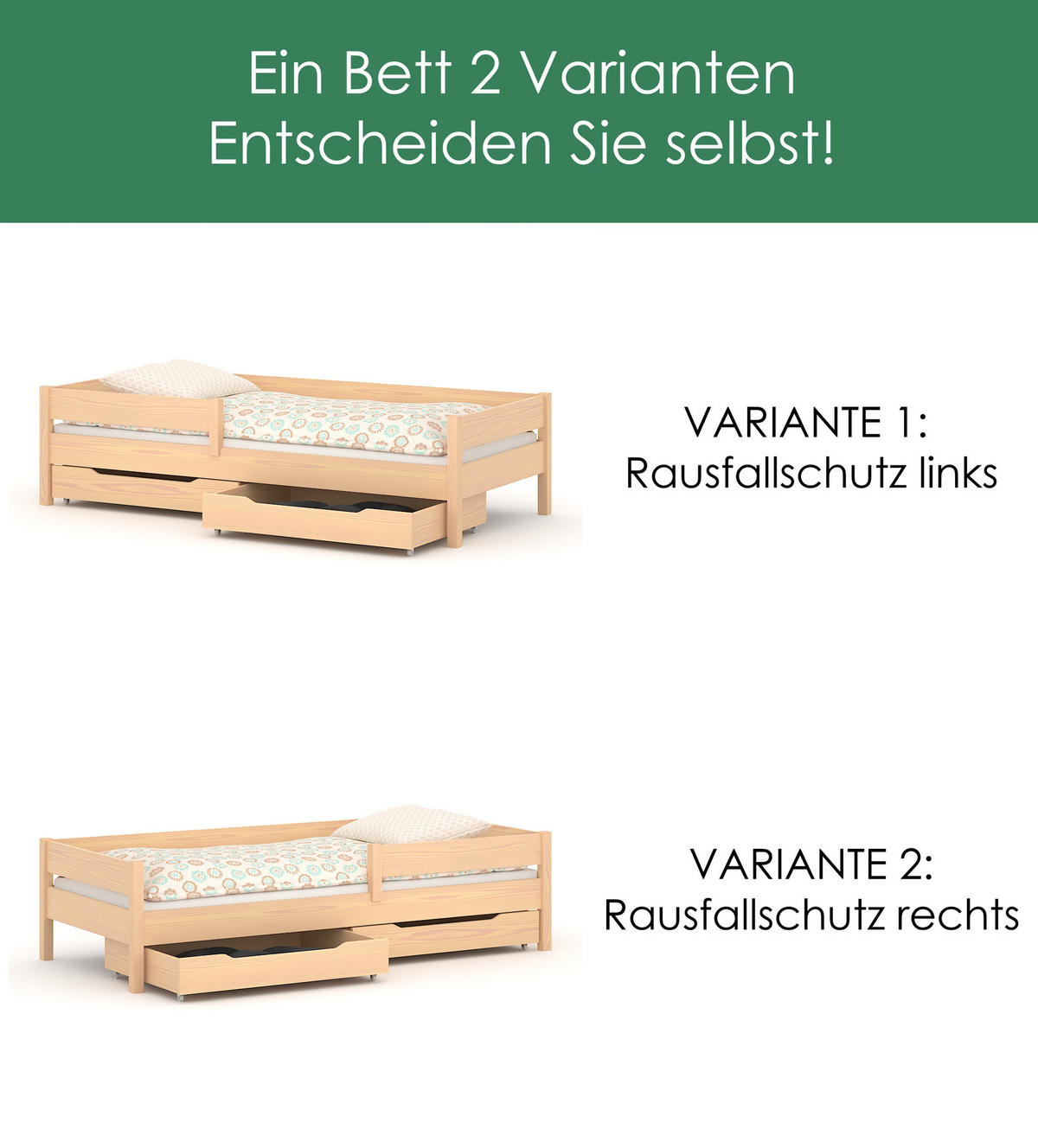 KINDERBETT Mix 200x90 naturweiß mit Schubladen - Weiß, Holzwerkstoff (90/200cm) - LUKDOM