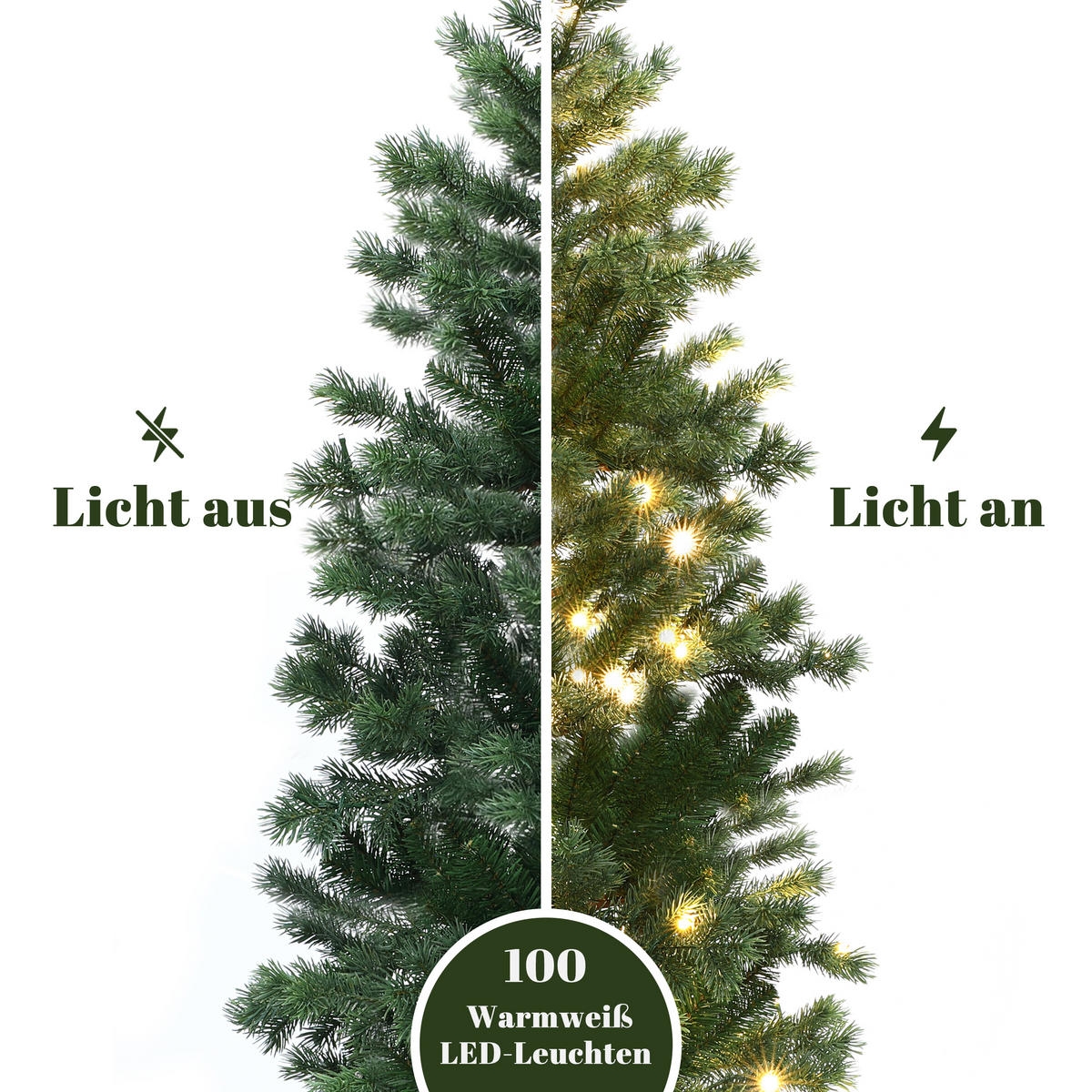 WEIHNACHTSBAUM 120 cm mit Beleuchtung, 537 PE-/PVC-Spitzen, 100 LEDs - Grün, Kunststoff (120cm) - Hometopia