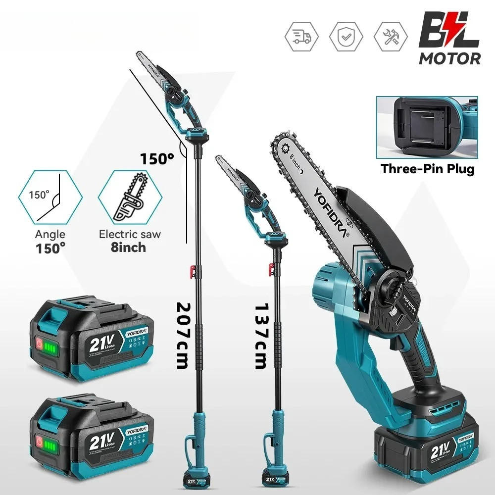 KETTENSÄGE 8 Zoll Bürstenlos, Teleskopstange, Mit 2 Batterien - Blau, Metall (15/7/137cm) - Kaket