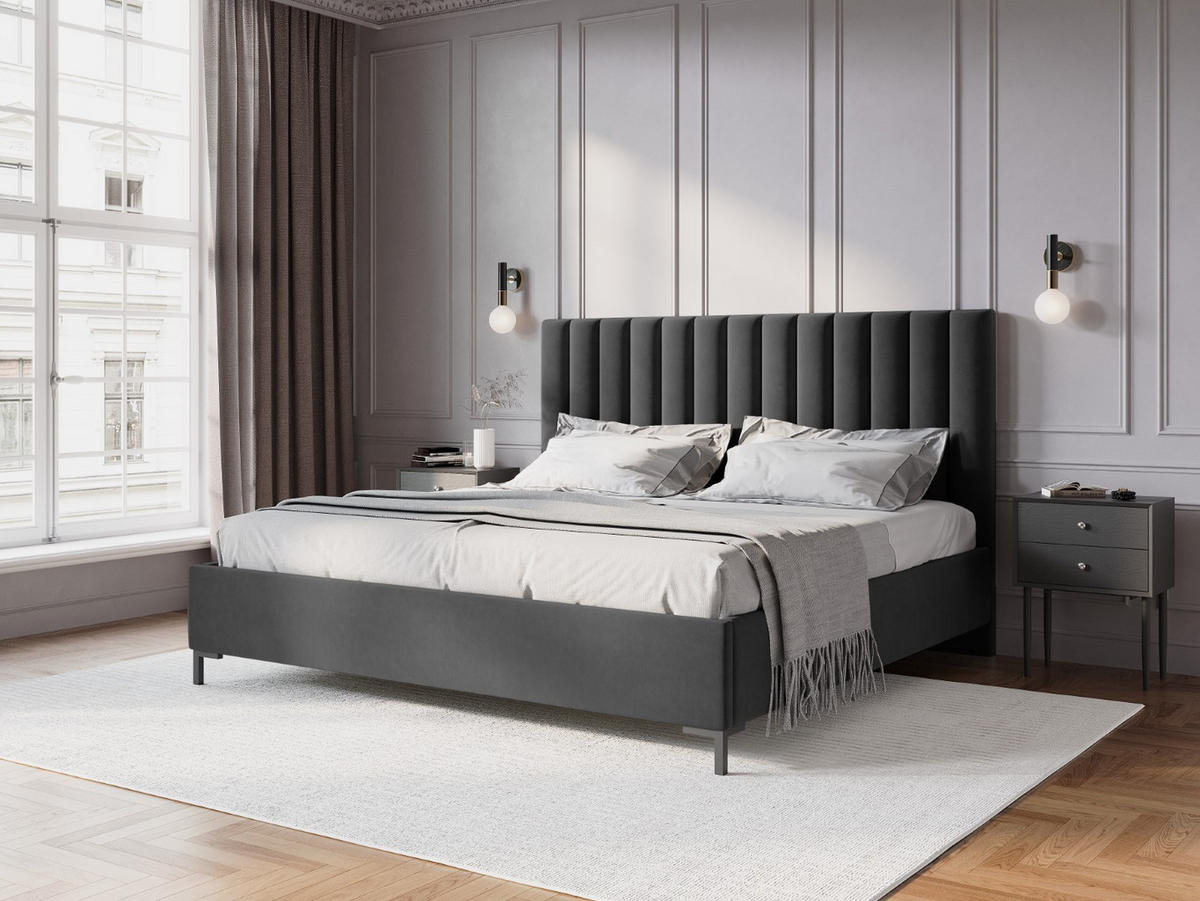 BETT mit Bettkasten und Kopfteil Allison aus Samt grau 140x200cm - Grau, Textil (140/200cm) - Micadoni