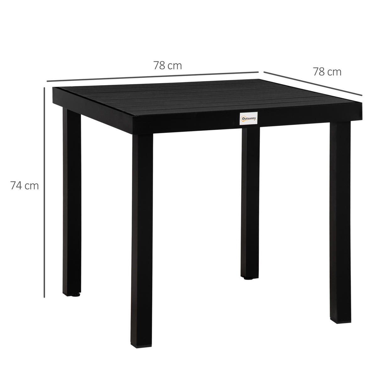 GARTENTISCH 78/78/74 cm aus Aluminium mit Tischplatte in Holzoptik, Schwarz - Naturfarben, Metall (78/78/74cm) - Redom