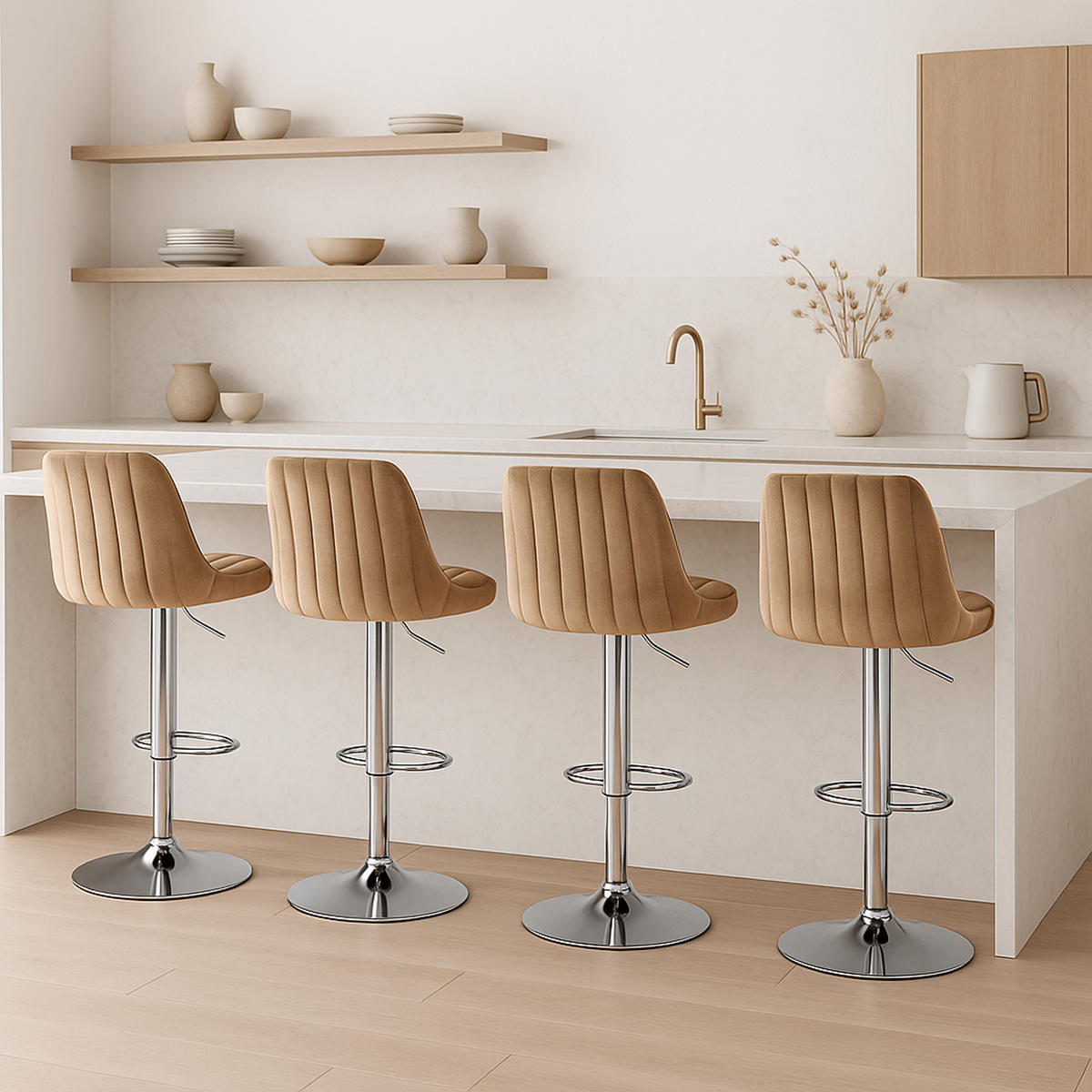BARHOCKER Tolor Samt chrom braun - Chromfarben/Braun, Textil/Metall (49.5/112/50cm) - TPFLiving