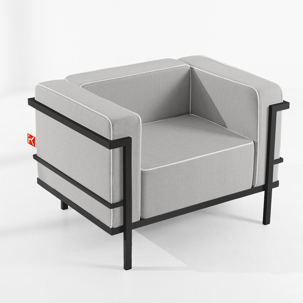 GARTENLOUNGE-SET TRIGLO 1x Tisch, 2x Sessel, 1x Sofa 3-Sitzer, 4-tlg., Modern, Dunkelgrau - Dunkelgrau/Weiß, Glas/Textil - KONSIMO®