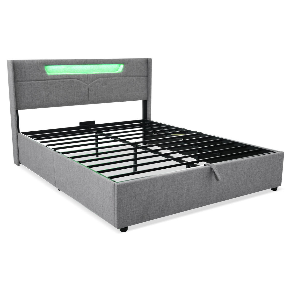 TAPECIRANI krevet 160/200 cm s LED osvjetljenjem, USB i Type-C priključkom te spremištem, Siva - siva, tekstil (160/200cm) - Redom
