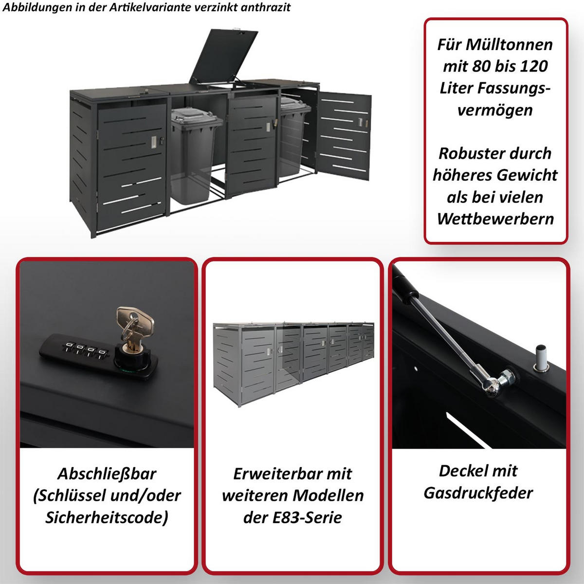 4ER-MÜLLTONNENVERKLEIDUNG Anthrazit - Anthrazit, Metall (263/116/80cm) - MCW