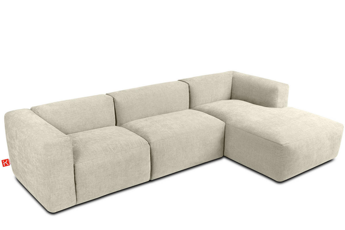 ECKMODULSOFA-RECHTS BUFFO mit extrem weicher und bequemer Sitzfläche, Gewebestoff, ecru - Ecru, Textil (297/180cm) - KONSIMO®