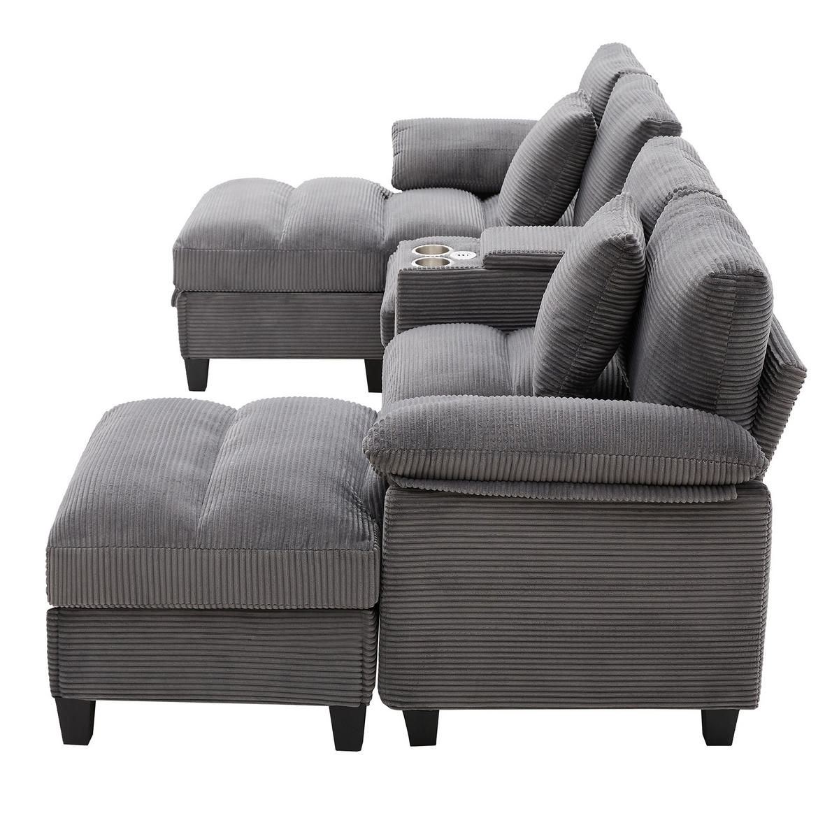 WOHNLANDSCHAFT 293/142/93 cm in Grau, U-Form mit Stauraum und USB-Anschlüssen - Grau, Textil (93/293/142cm) - Flora Grace