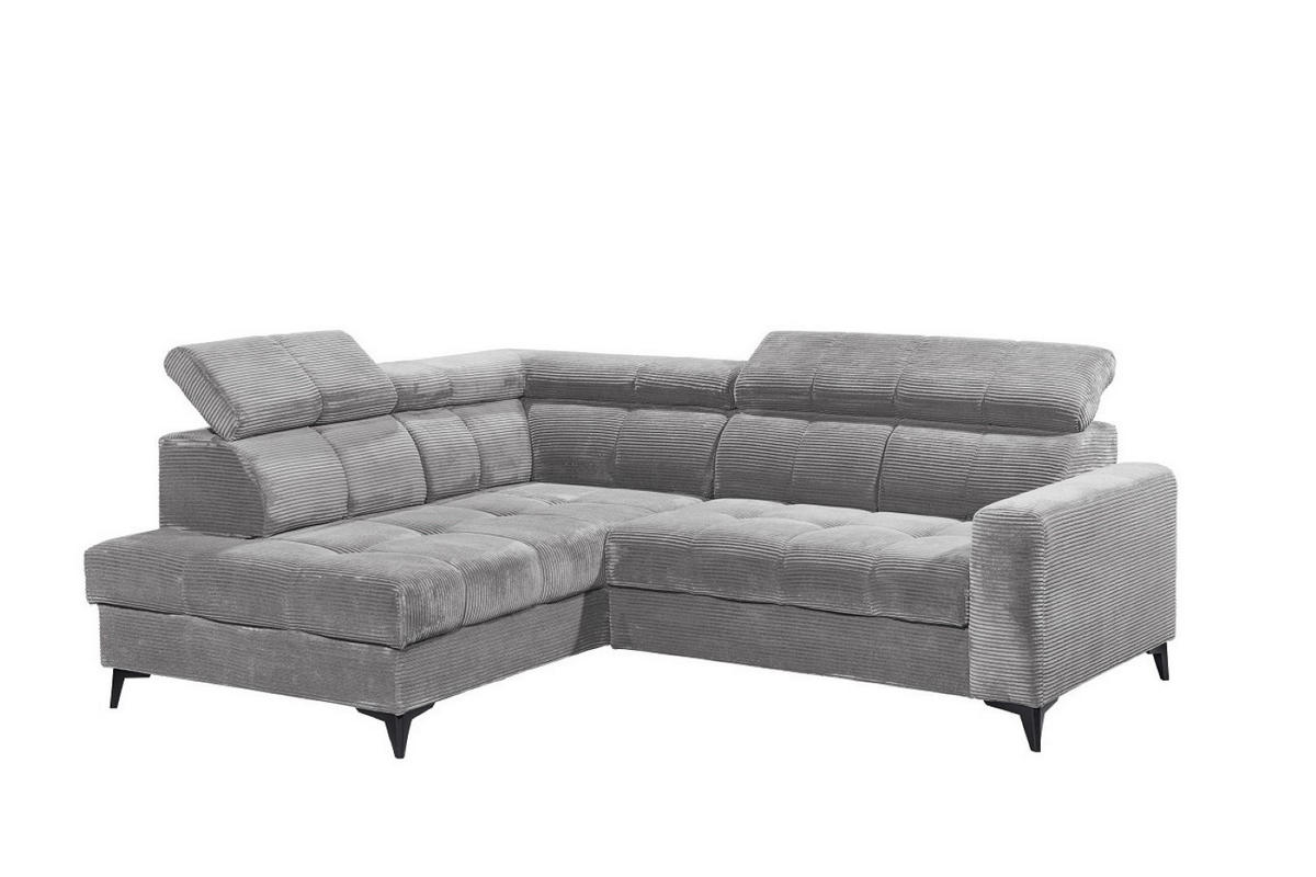 ECKSOFA mit elektronische Sitztiefenverstellung, USB-Anschluss und stilvollem Breitcord-Bezug - Hellgrau, Textil (243/200cm) - ed exciting design