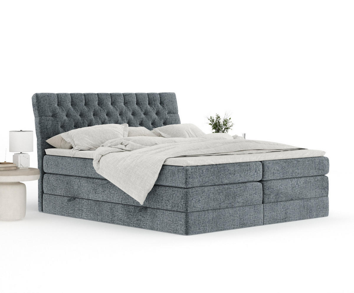BOXSPRINGBETT Seraphine Blau Grau 200/200 cm - Blaugrau/Schwarz, Holz/Holzwerkstoff (200/200cm) - Maison de Reve
