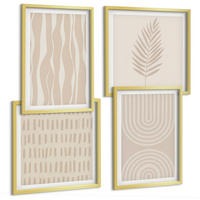 BILDER SET 4er Set - 50x50 cm & 40x60 cm Goldrahmen - Beige Pflanzenmuster - Goldfarben, Kunststoff (50/50cm) - TULUP