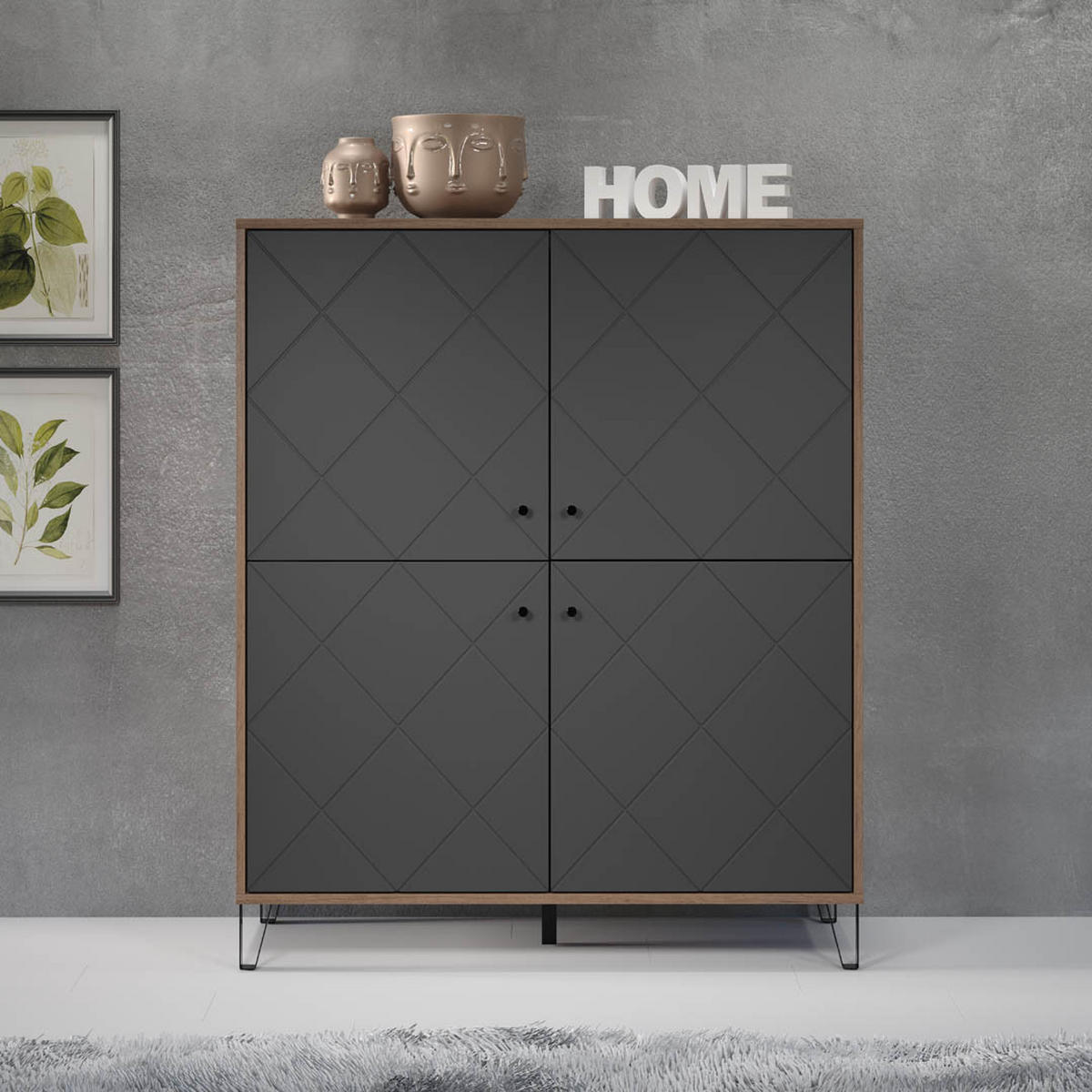 HIGHBOARD Touch Graphitfarben - Graphitfarben, Holzwerkstoff (123/136/40cm) - ebuy24