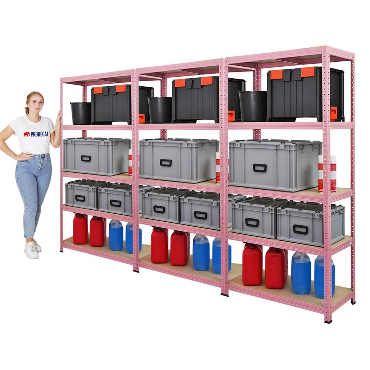 SCHWERLASTREGAL Pink Lady 3er-Set mit 3x 180x90x40cm Fachlast 175 kg 5 Ebenen Pink - Pink, Metall (270/180/40cm) - PROREGAL