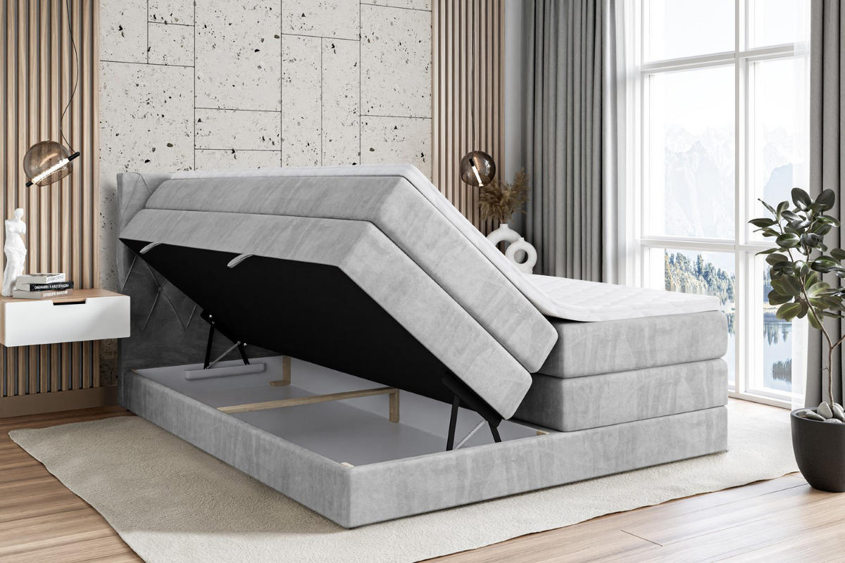 BOXSPRINGBETT AMAY-BZ KING - 160 x 200 - H3/H4 - Hellgrau - Hellgrau, Holzwerkstoff (160/200cm) - ALTDECOR