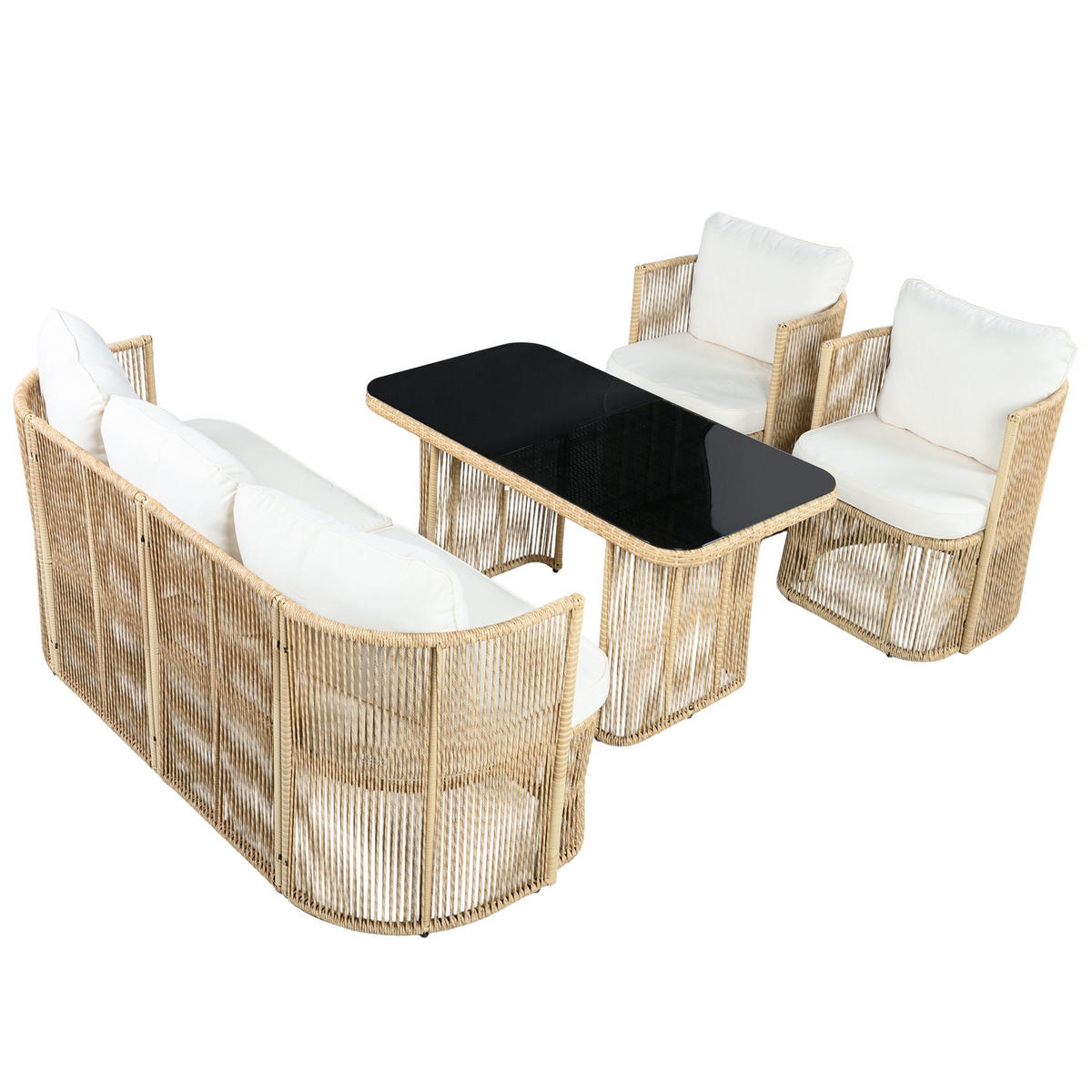 GARTENGARNITUR 4-teiliges Gartenmöbel Set,PE Rattan Outdoor Lounge Set,Weiß-Braun - Weiß, Metall - LVHOM