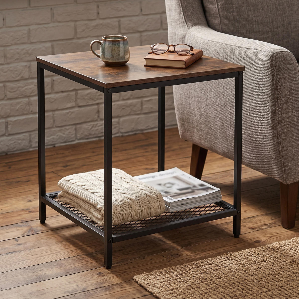 BEISTELLTISCH quadratisch Dunkelbraun 45/45/55 cm - Braun, Metall (45/45/55cm) - SCENA LIVING