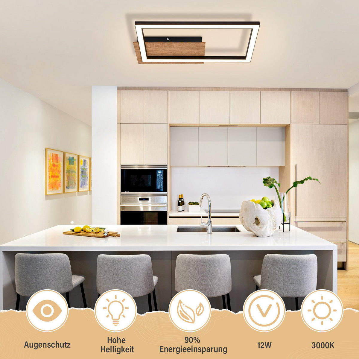 LED-DECKENLEUCHTE Lutz 20.6/25.6/4.1cm - Schwarz, Metall (25.6/20.6/4.1cm) - Nettlife