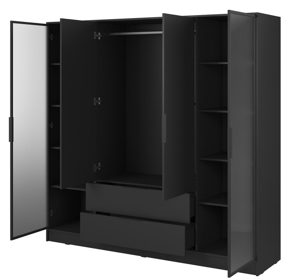 DREHTÜRENSCHRANK mit Glas 206 cm Kalma, 4 Türen, Schwarz - Schwarz, Holz (206/200/51cm) - Emporius