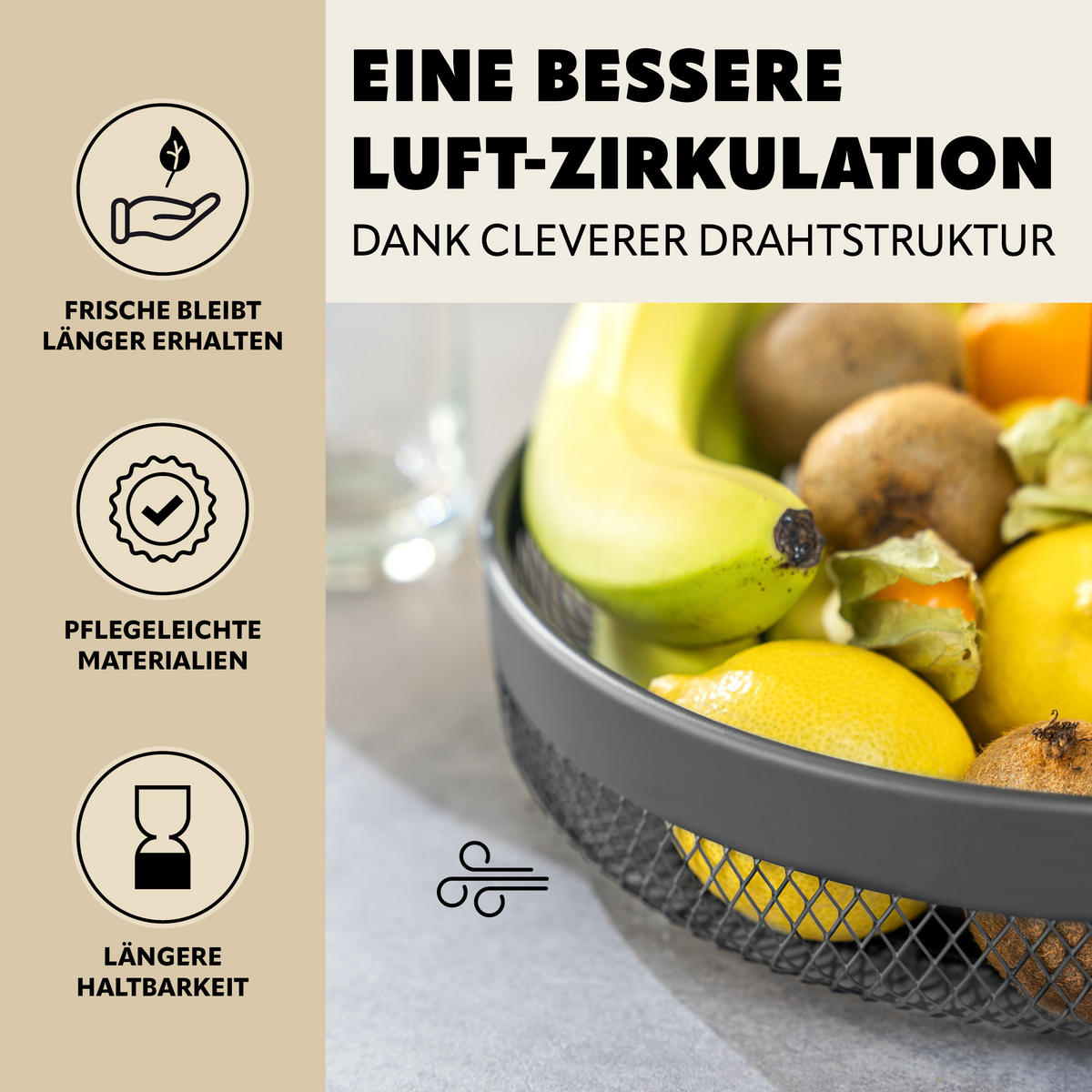 OBSTKORB, grau, Metall - Grau, Metall (31.5cm) - eluno