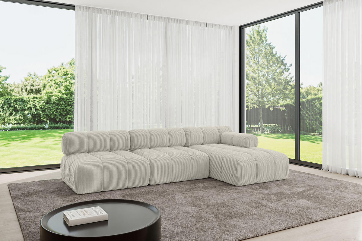 ECKSOFA modulares Sofa Razon-L2 - 285x160x70 cm Creme Cord - Hellgrau/Creme, Holzwerkstoff/Textil (285/160cm) - ALTDECOR