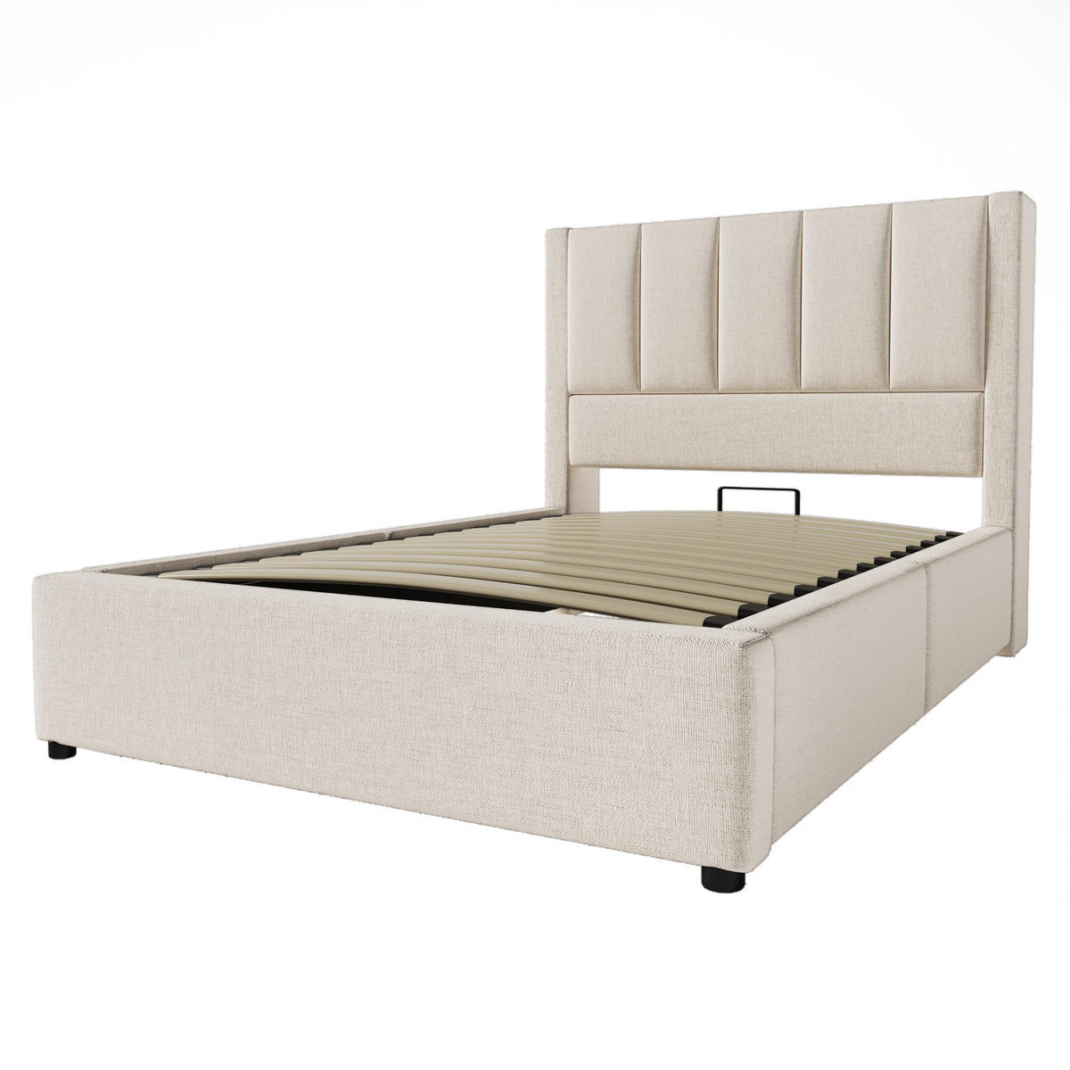 POLSTERBETT 90/200 cm mit Ladestation, verstecktem Becherhalter und hydraulischem Stauraum, Leinen Beige - Grau, Textil (90/200cm) - Redom