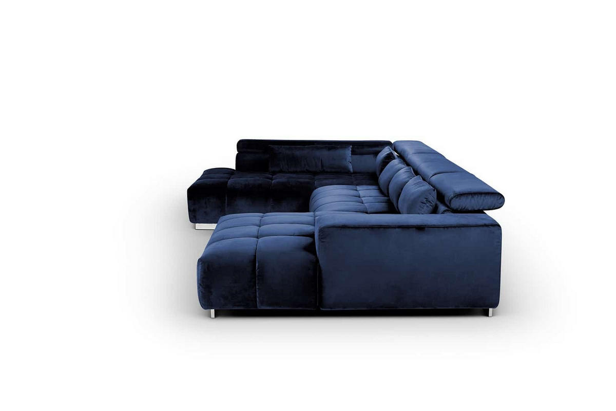 DAVID Ecksofa aus Echtleder – Elegantes Schlafsofa mit Bettkasten und Schlaffunktion - Chromfarben/Dunkelgrau, Leder/Metall (25.4/16.7cm) - Cotta