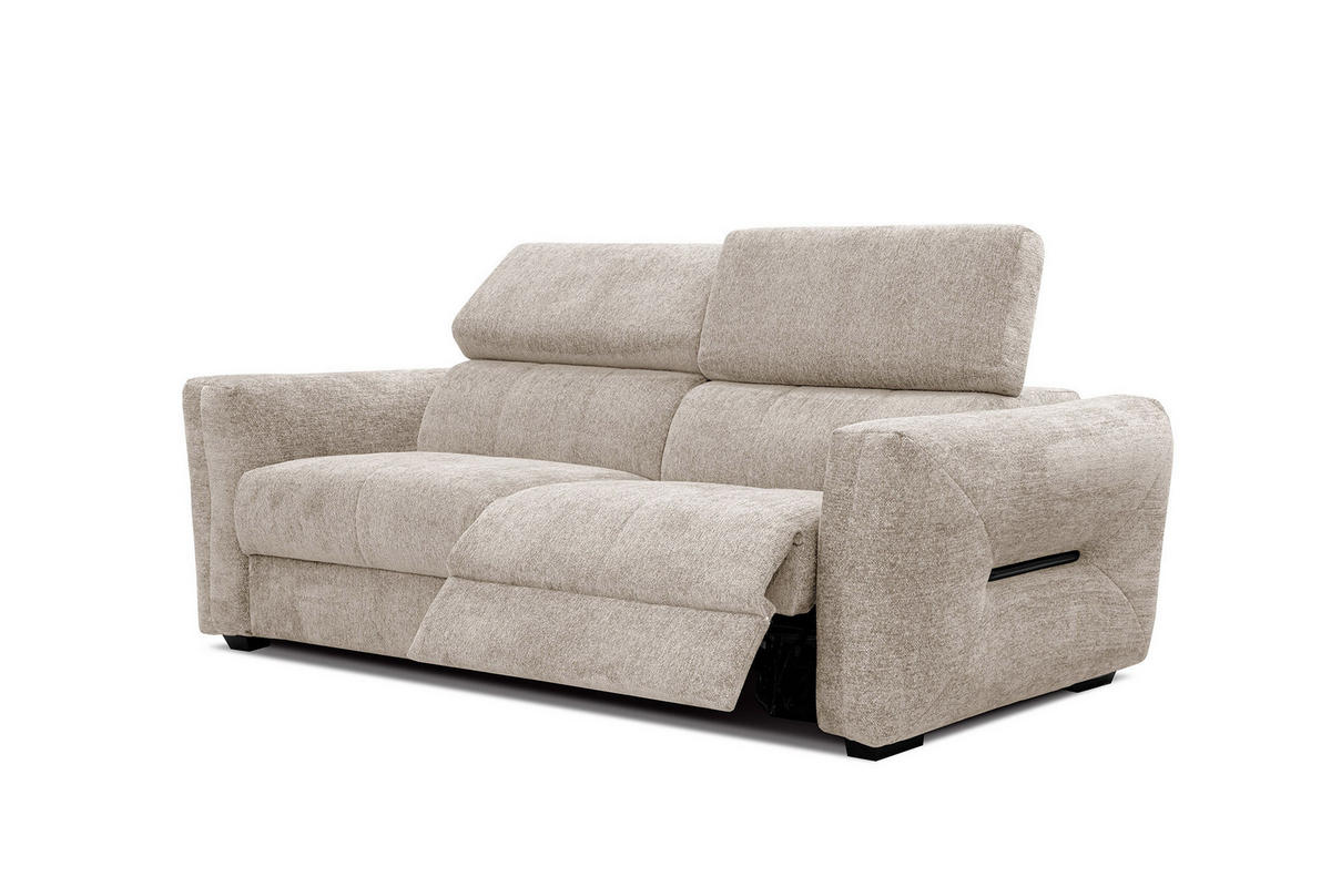 SOFA CALVERA 3-Sitzer mit 1 Relaxfunktion, ecru - Ecru, Holzwerkstoff/Textil (204/79/106cm) - Courtois Laville