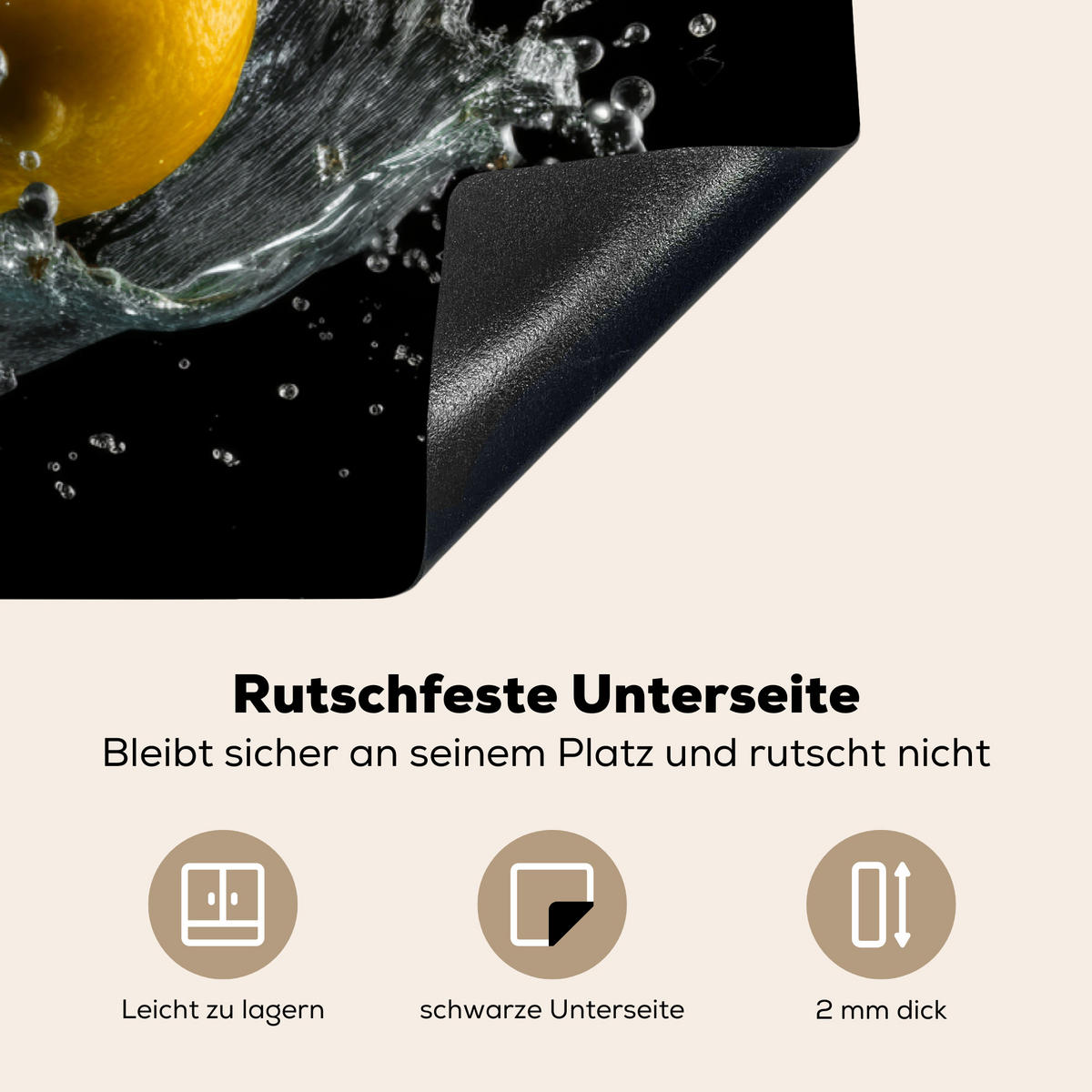 HERDABDECKPLATTE Zitrone - Obst - Gelb - Schwarz 89x51 cm - Gelb, Kunststoff (89.6/51.6/0.2cm) - MuchoWow