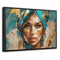 LEINWAND Bilder mit Rahmen - Frau - Porträt - Gold - Luxus - Blau - 30x20 - Türkis, Textil (30/20cm) - MuchoWow