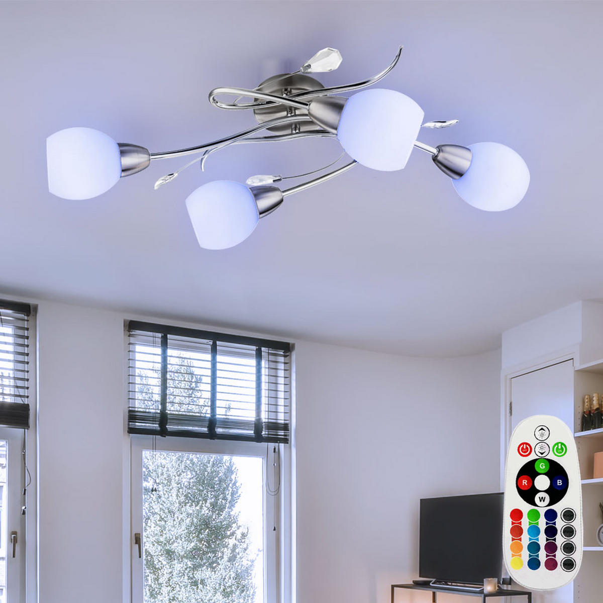 LED DECKENLEUCHTE Metall Silber Kristalloptik - Silberfarben, Glas (70/25/21cm) - Globo Lighting