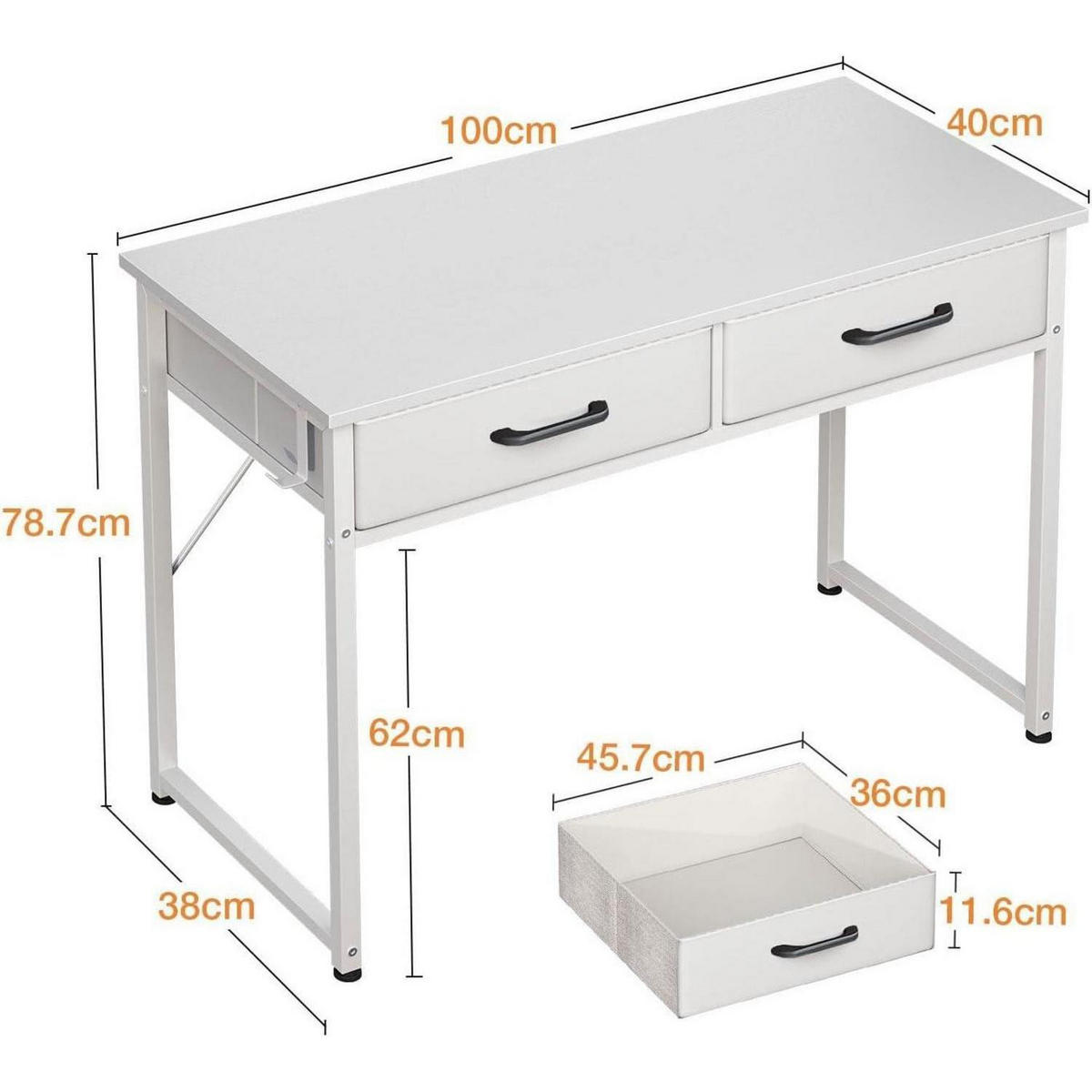 SCHREIBTISCH mit 2 Schubladen 100 x 40 x 78.7 cm Weiß - Weiß, Holzwerkstoff (100/40/78.7cm)