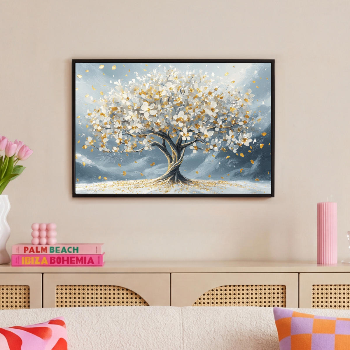 LEINWAND Bilder mit Rahmen - Baum - Winter - Baum des Lebens - Modern - Gold - 60x40 - Goldfarben, Textil (60/40cm) - MuchoWow