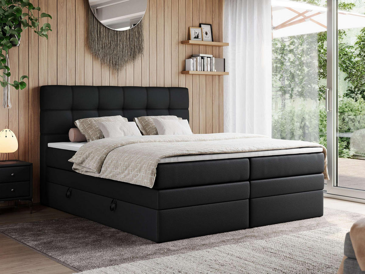BOXSPRINGBETT ERNI KING 180/200 Schwarz Kunstleder - H3 - Schwarz, Holz/Textil (180/200cm) - MKS