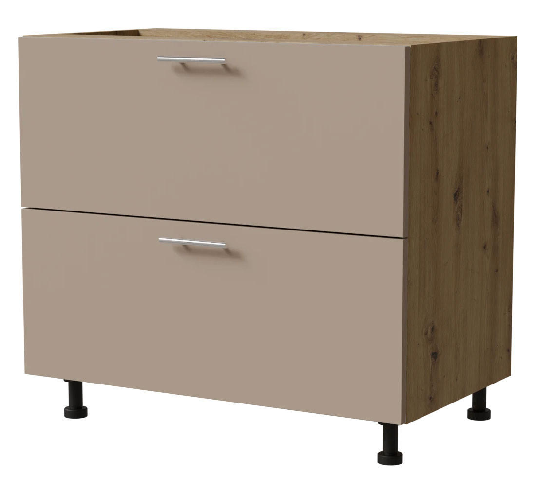 SCHUBLADENUNTERSCHRANK Brerra D2A/90 Korpus eiche artisan / Front RAL 1019 graubeige Matt 90 / 50 / 82cm - Graubraun/Eiche Artisan, Holz/Holzwerkstoff (90/82/50cm) - Feldmann-Wohnen
