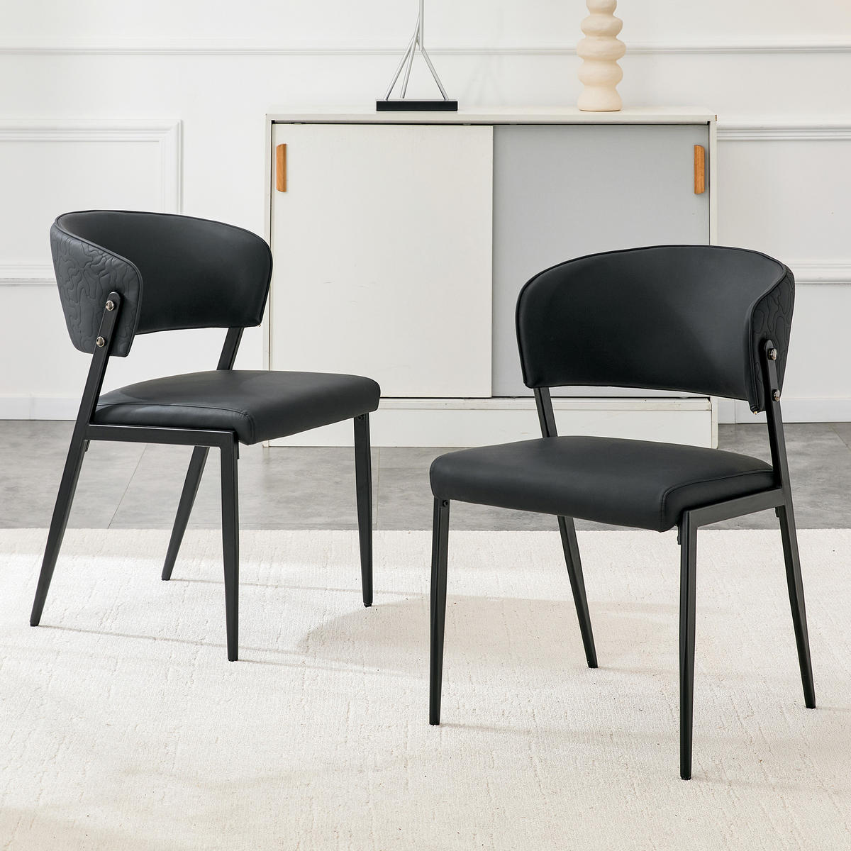 STUHL-SET DE-36686 2 Stück mit Kunstlederbezug und Metallgestell Schwarz - Schwarz, Metall (49/78/51cm) - ComfortXL