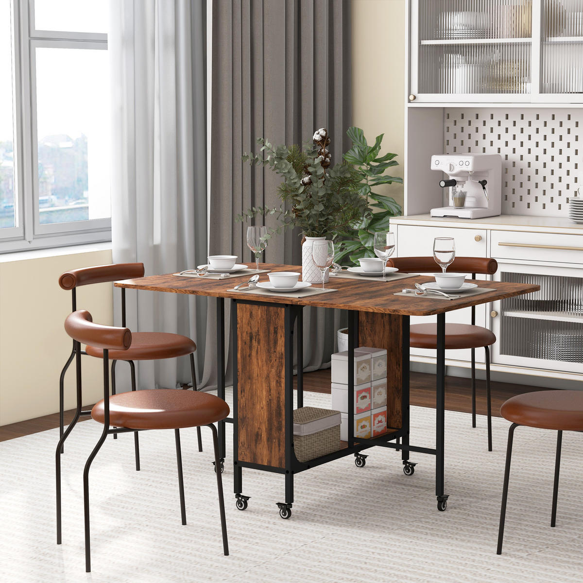 ESSTISCH klappbar, Mobiler Klapptisch für 6 Personen, mit Ablage Hellbraun - Braun, Textil (130/80/74cm) - HOMCOM