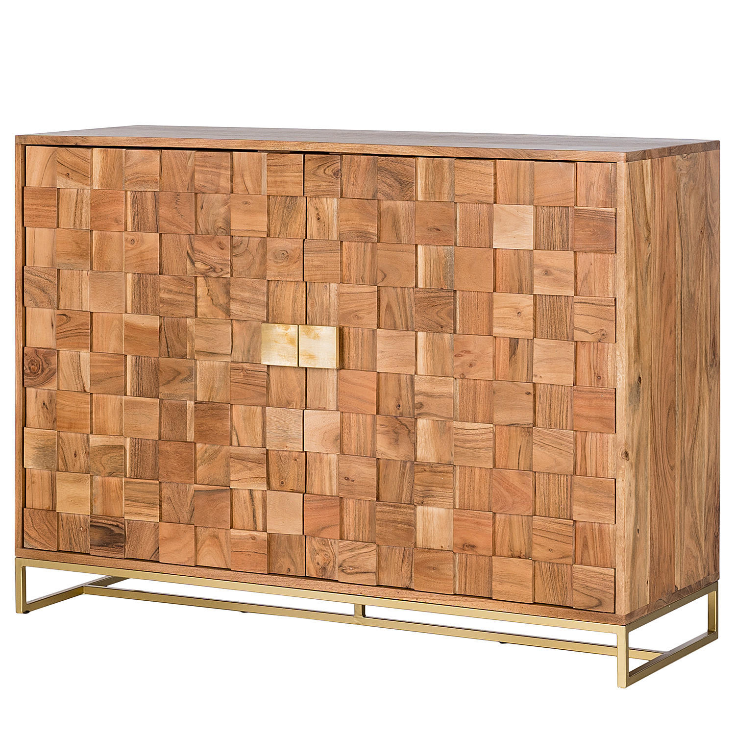 KOMMODE mit 2 Türen - Akazie massiv / Eisen - Akaziefarben, Holz (117/85/40cm) - home24