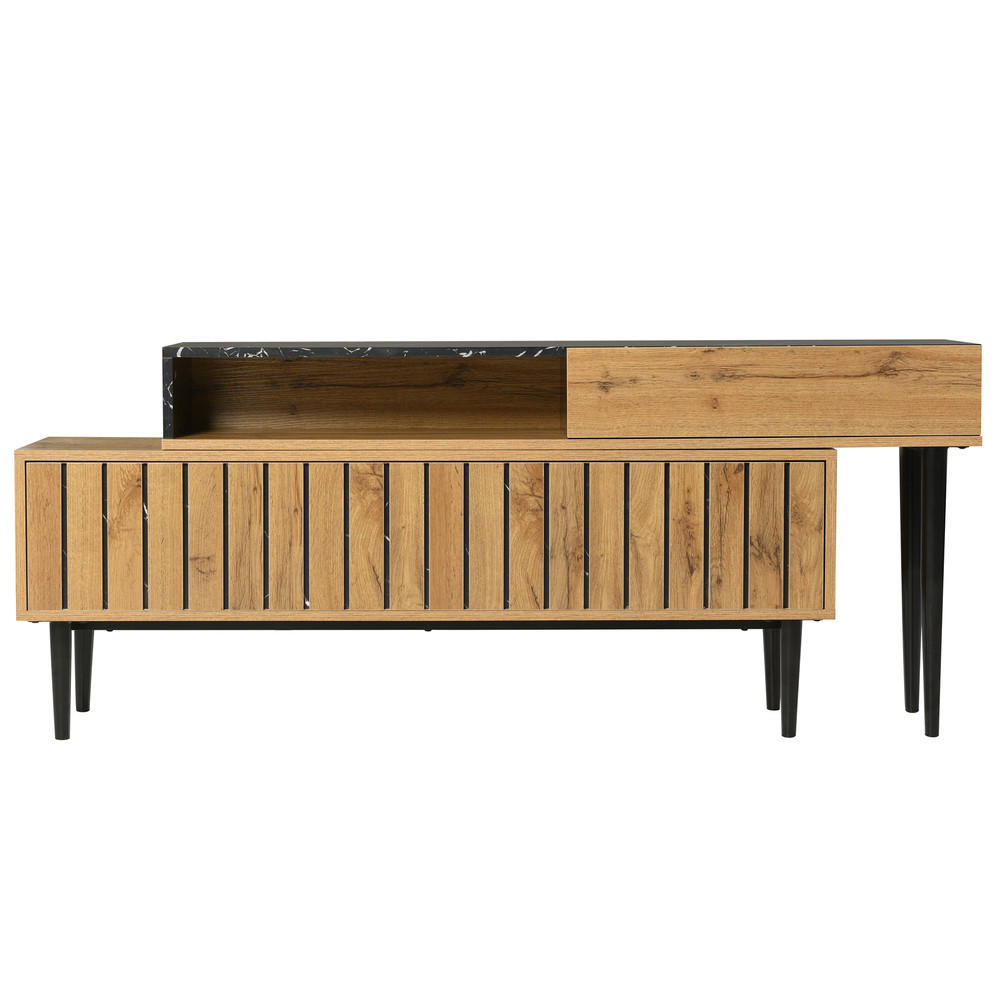 TV-STÄNDER Modern Marmor & Holzmaserung Eisenbeine Naturholz - Braun, Holz (37.5/17/133cm) - FLIEKS