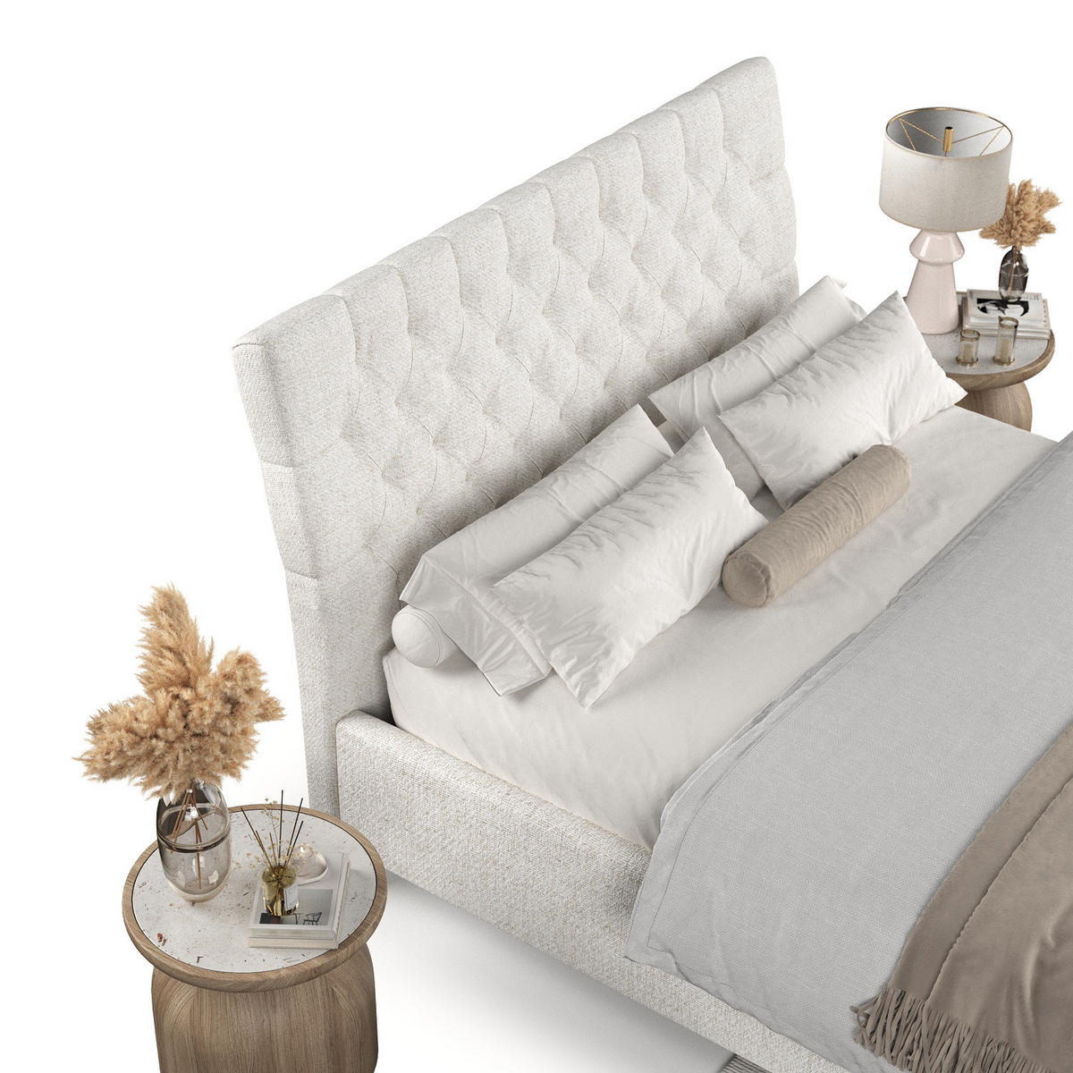 POLSTERBETT Lira 180/200 cm Creme im Neve Stoff - Creme/Naturfarben, Holz/Holzwerkstoff (180/200cm) - AltaBeds