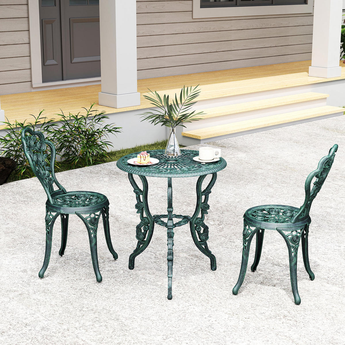 BISTROSET DE-07353 aus Gussaluminium für 2 Personen Antik Grün - Grün, Metall - ComfortXL