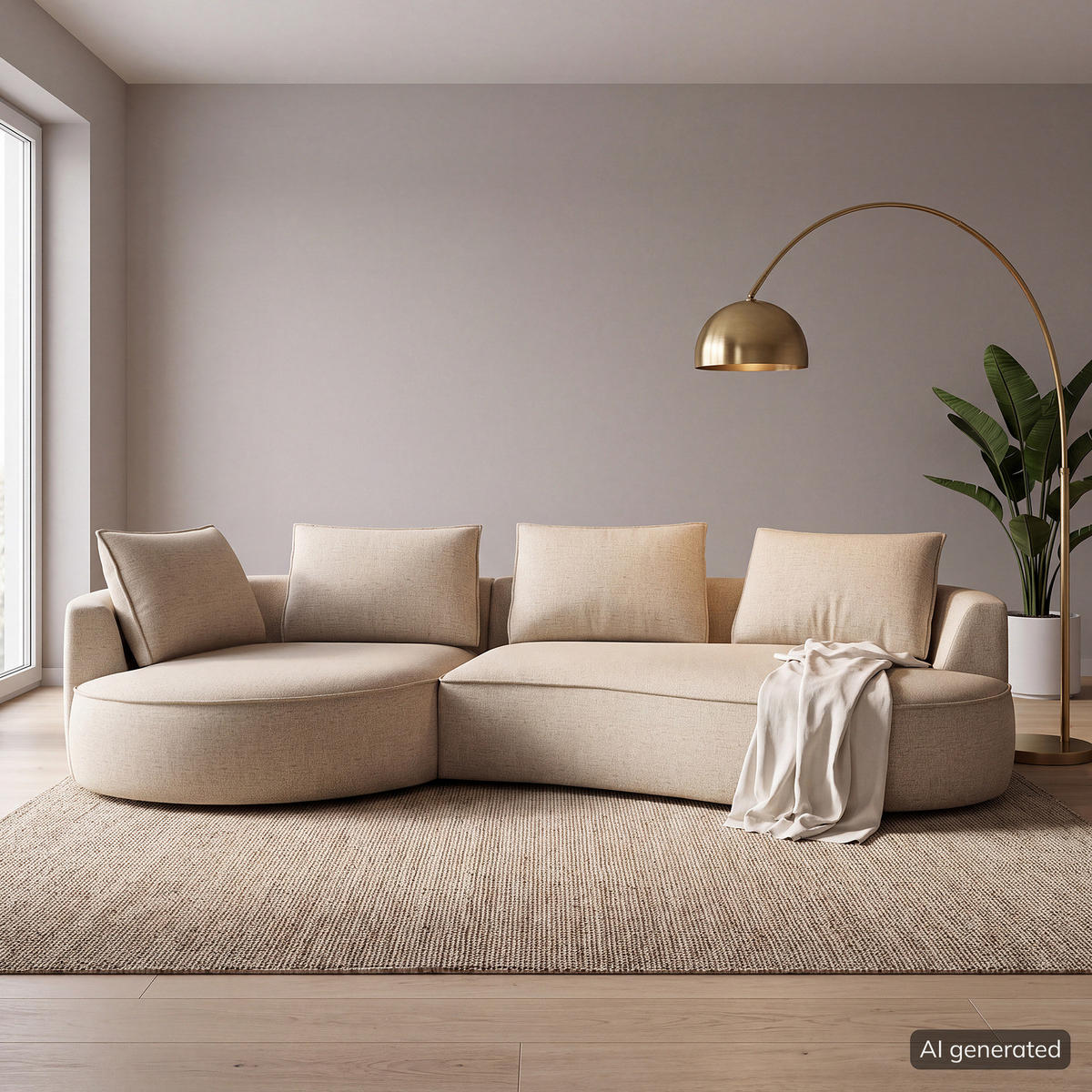 BIGSOFA - Taupe/Schwarz, Kunststoff/Textil (322/82/154cm) - home24