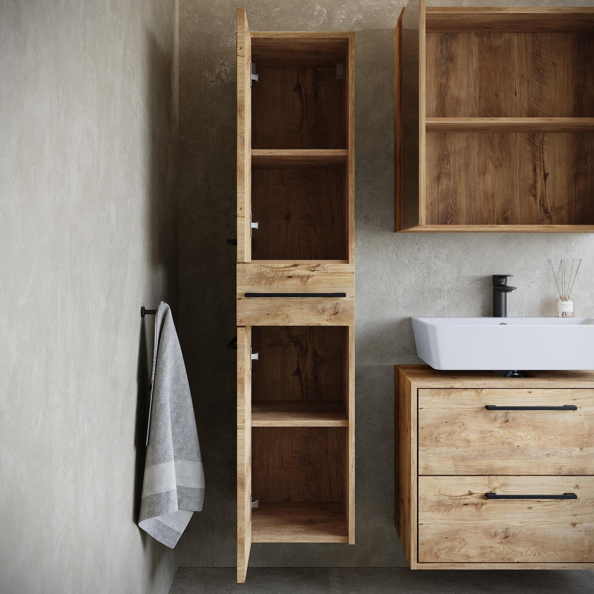 BADMÖBEL-SET Florence 3 Teile Kastanien Eiche - 60 x 35 x 47 cm - Eichefarben, Holz (60/47/35cm) - Badplaats
