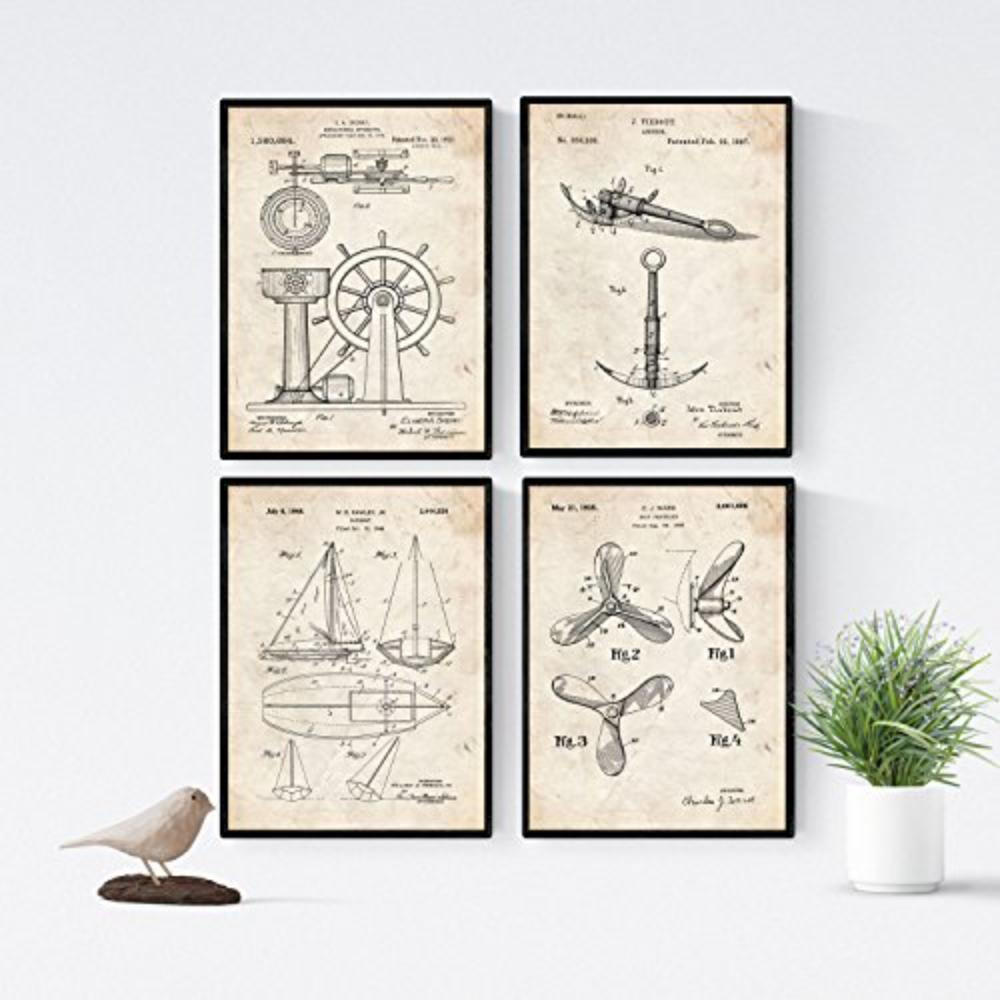 POSTER Set mit 4 Jahrgang Patenten Booten A4 Rahmenlos - Klar, Papier (29.7/3cm) - Nacnic