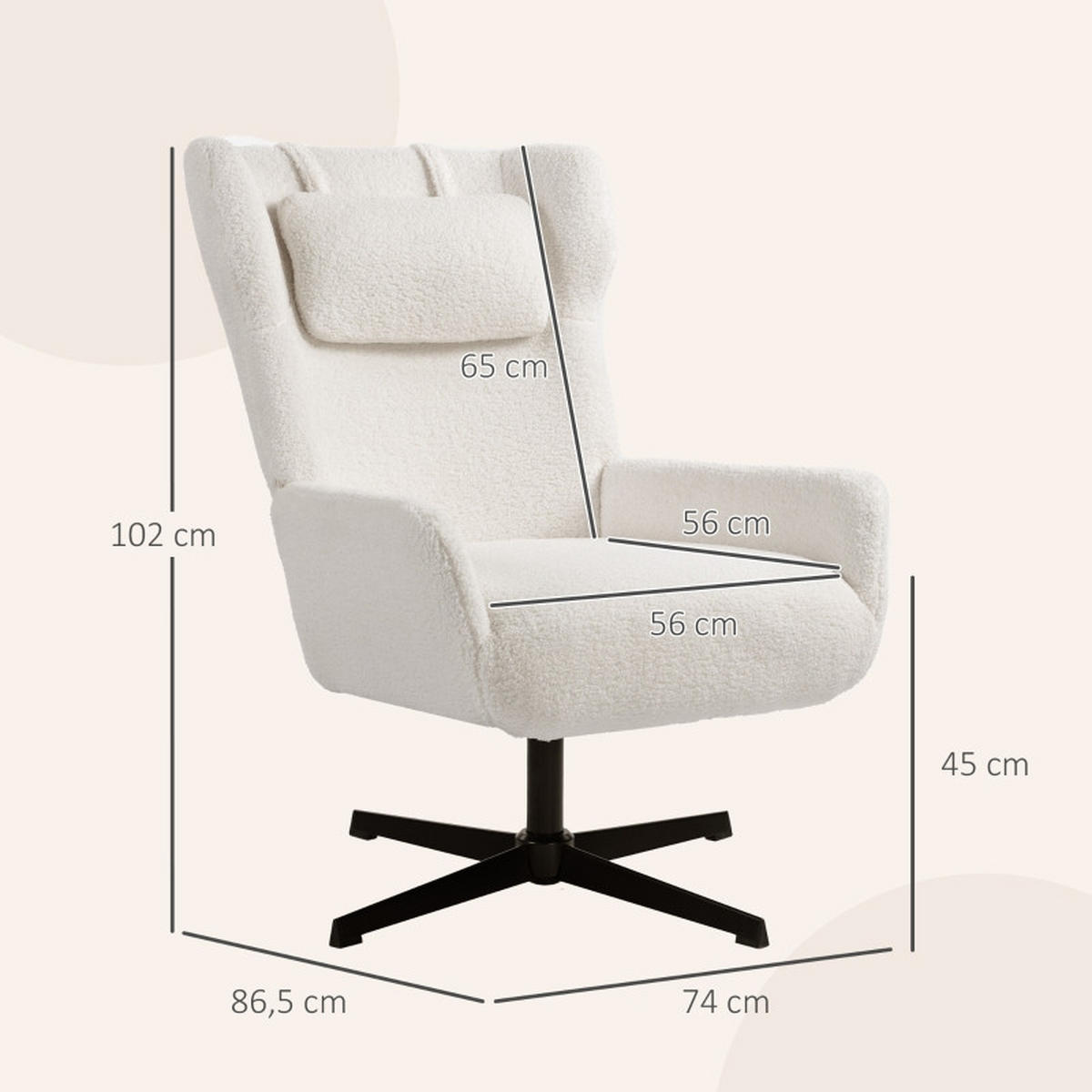 SESSEL DE-36054 mit Metallrahmen Cremeweiß - Creme, Metall (74/102/86.5cm) - ComfortXL